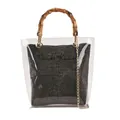 Transparent PVC handbag with bamboo handle, black woven inner pouch and gold chain - Black