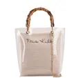 Transparent PVC tote with bamboo handles and beige woven inner bag for women - Beige