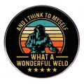 Retro style cartoon welding brooch with worker illustration and five gold stars design - Welder Style