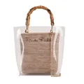 Transparent PVC tote with bamboo handles and a beige woven Frida Kahlo inner bag - Khaki