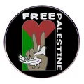 Badge rond en métal Free Palestine avec colombe de paix, cœur et geste de victoire - Style Free Palestine