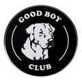 Spilla Good Boy Club con ritratto di cane bianco su distintivo rotondo in metallo nero - Good Boy Club