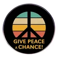Rundes Give Peace a Chance Broschen-Pin mit buntem Sonnenuntergang und Friedenssymbol - Give Peace A Chance