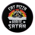 Cartoon-Waschbär frisst Pizza in Mülltonne Emaille-Pin Anstecknadel mit Regenbogen - Waschbär Pizza Modell
