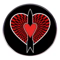 Badge gothique rock musique coeur et flèche en émail avec motif rayon de soleil rouge et noir - Style Cœur Flèche Rouge Et Noir