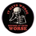 Spilla scheletro con testo 'IT GETS WORSE', distintivo in metallo vintage per accessori - Diventa Peggio
