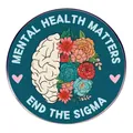 Spilla per salute mentale con cervello floreale e scritta per fermare lo stigma - Stile Salute Mentale