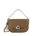 Borsa a sella marrone in pelle con chiusura a cuore d'argento e tracolla intrecciata - Cachi