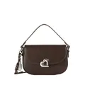 Borsa a spalla marrone opaco con lucchetto a cuore argento e pendente intrecciato - Marrone