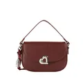 Elegante borsa a sella bordeaux in pelle con fibbia a cuore e ciondolo da tennis - Rosso Vino