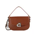 Borsa sottobraccio marrone caramello in pelle con fibbia a cuore e pendente a foglia - Marrone