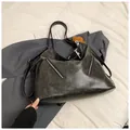 Retro charcoal grey matte tote bag with decorative zippers and plush bear charm - With Pendant / Black