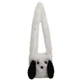 Borsa a tracolla in peluche a forma di cane bianco con orecchie lunghe e consistenza morbida - Nero