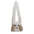 Simpatica borsa a tracolla in peluche a forma di cane bianco con morbida pelliccia sintetica - Cachi