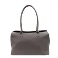 Bolso tote grande y minimalista en color taupe oscuro de ante sintético con asas largas - Gris