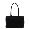 Bolso tote minimalista de gamuza sintética negra con asas largas para mujer - Negro