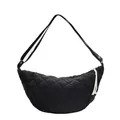 Borsa a tracolla trapuntata nera a mezzaluna con ampia tracolla regolabile - Nero