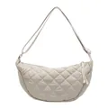 Borsa a mezzaluna trapuntata beige in nylon con tracolla regolabile e cerniera - Bianco Sporco