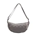 Borsa a tracolla a mezzaluna in nylon grigio trapuntato con motivo a rombi sobrio - Grigio
