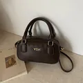 Sac seau en toile brodée marron foncé avec logo YDX doré et bandoulière amovible - Sac à Main Boston Rétro Café Foncé (SN&918) / Café