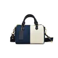 Minimalist blue denim and white canvas Boston bag with wide detachable shoulder strap - White Blue