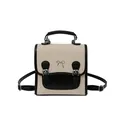 Preppy style contrast color canvas backpack with black faux leather trim and bow detail - Black