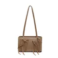 Khaki matte suede underarm bag with bow tie detailing and silver studs for women - Khaki