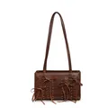 Dark brown suede shoulder bag with bow accents and metal stud details in a vintage style - Dark Brown