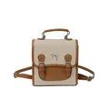 Preppy style mini backpack in cream canvas and brown leather with a bow detail - Brown