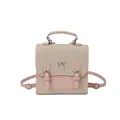 Pink and beige contrast mini backpack with metal bow detail and adjustable straps - Pink