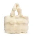 Off-white plush faux fur tote bag with dual handles for autumn and winter fashion - White