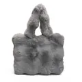 Fuzzy dark grey faux fur tote bag with integrated plush handle for autumn and winter - Gray