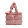 Pink plush faux fur tote bag with fluffy handles for women autumn winter season - Pink