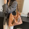 Retro brown oversized hobo shoulder bag with matte texture and cute bear charm - 37*12*34 / Brown with Pendant