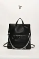 Multi-functional black pebbled leather backpack with silver rivets and metal chain - Black