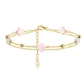 Pulsera de doble capa de plata S925 dorada con tréboles en color rosa y blanco - Concha Rosa Natural Chapado en Oro de 14K