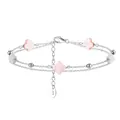 Pulsera de doble capa de plata S925 con colgantes de trébol rosas y blancos - Concha Rosa Natural Chapado en Platino