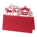 Elegant red laser-cut wedding invitation card with a royal horse carriage design - 50 Sheets / Pearlescent Red