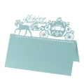 Detailed laser-cut royal carriage and horse design on mint blue wedding place card - Pearl Pale Blue