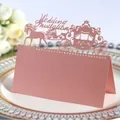 Marque-place de mariage carrosse royal ajouré or rose avec finition perlée - Rose