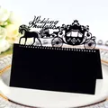 Elegant black laser-cut royal carriage wedding invitation card on a ceramic plate - Black Khaki