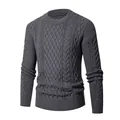 Maglione da uomo in grigio scuro a trecce con girocollo classico e bordi a coste - M / Grigio