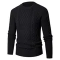 Maglione da uomo nero in maglia a trecce con girocollo e bordi a costine dalla vestibilità comoda - M / Nero