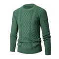 Maglione da uomo verde scuro a maglia intrecciata con scollo a giro e trama a rombi - M / Verde