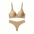 Dettaglio del set reggiseno senza cuciture color carne e perizoma coordinato - S / Pelle Scura