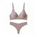 Seamless wireless bra and thong set in earth tones with supportive jelly strips - S / Top And Bottom / Grey Purple