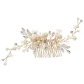 Peigne à cheveux de mariée avec perles et cristaux marquise en métal doré élégant - Or