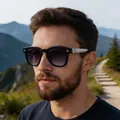 Retro square men's sunglasses with matte black frames and purple gradient lenses - Matte Black Purple Gradient Lens