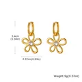 Detailed view of gold flower earrings with central crystal and huggie hoop clasp - Gold Zircon Flower Hoop Earrings (ED-942G)