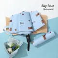 Sky blue automatic folding umbrella with a cute cartoon dog print and matching sleeve - 306 Automatic / Sky Blue Dachshund
